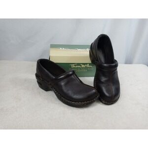 Thom McAn Womens Leather Clogs 7.5 M Dark Brown Comfort Slip On Shoes